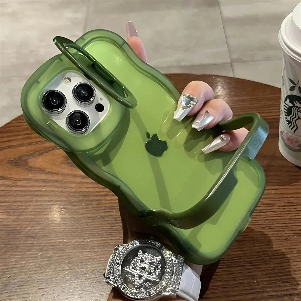 2IN1 Folding Stand Wave Clear Phone Case For iPhone