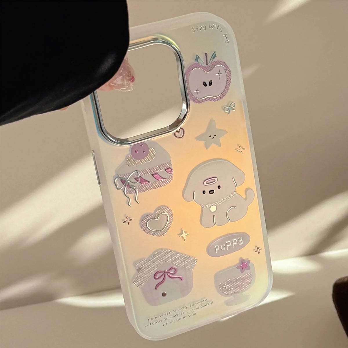 Korean Gilding Cartoon Dessert Puppy Laser Plating Phone Case For iPhone