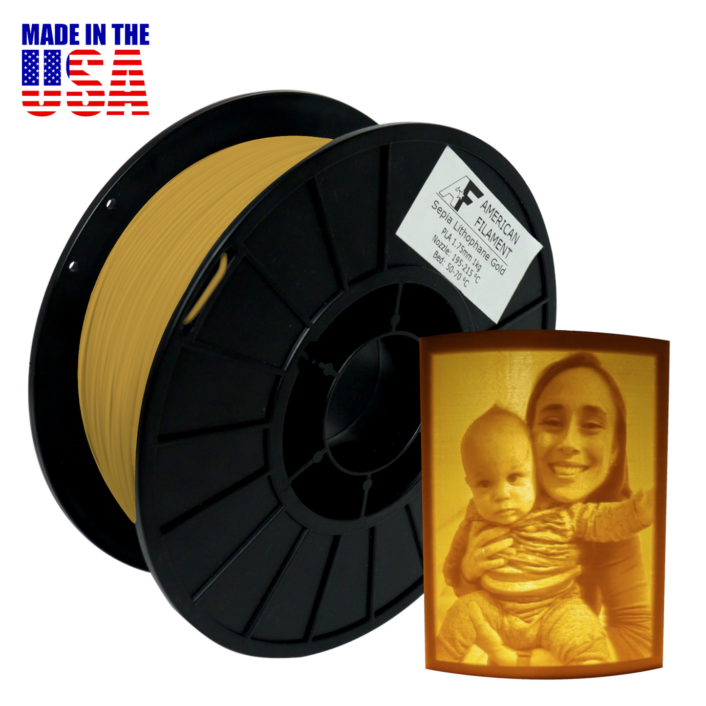 Sepia Lithophane AF 1.75mm PLA Filament - created by Lithophane Maker!