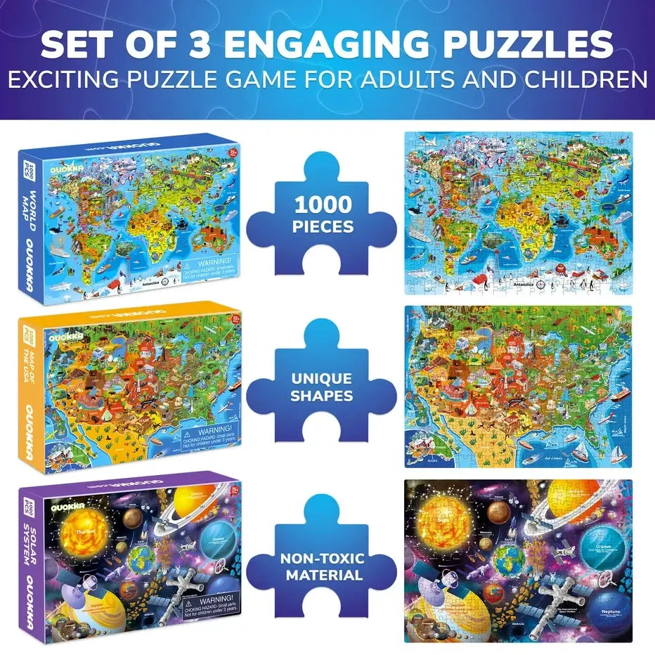 Set of 3 1000 Piece Map Jigsaw Puzzle Quokka