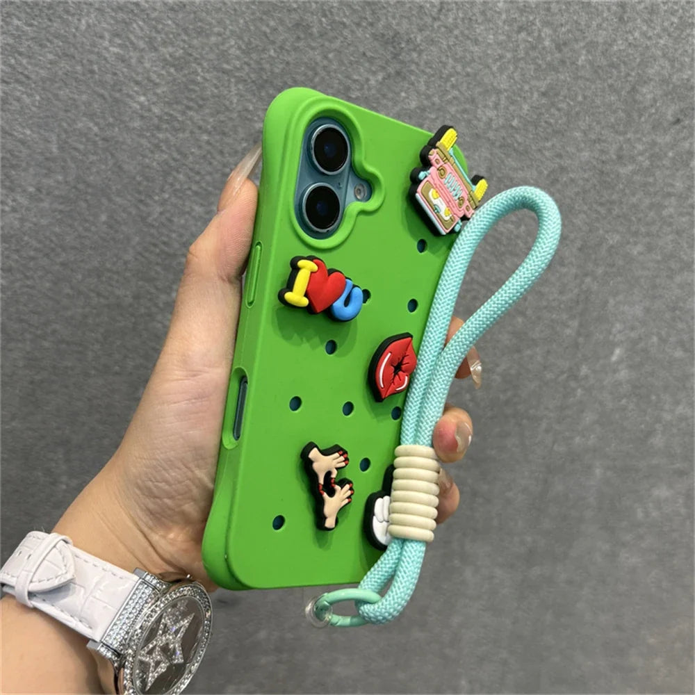 Diy Charms Holes Liquid Silicone Soft Case for iPhone