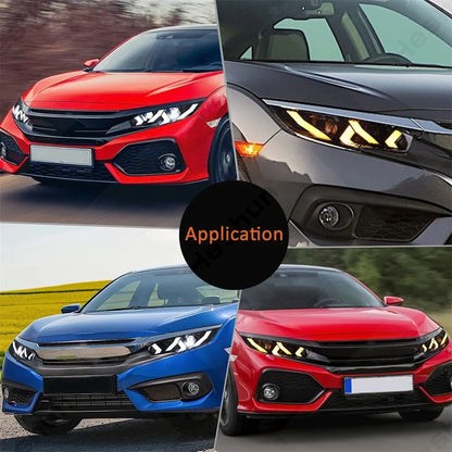 Pair Led Headlights For Honda Civic 2016-2021 Sedan Hatchback Hatch Type R Touring LX EX EX-L Sport FK7 FK8 10th Head Light Lamp