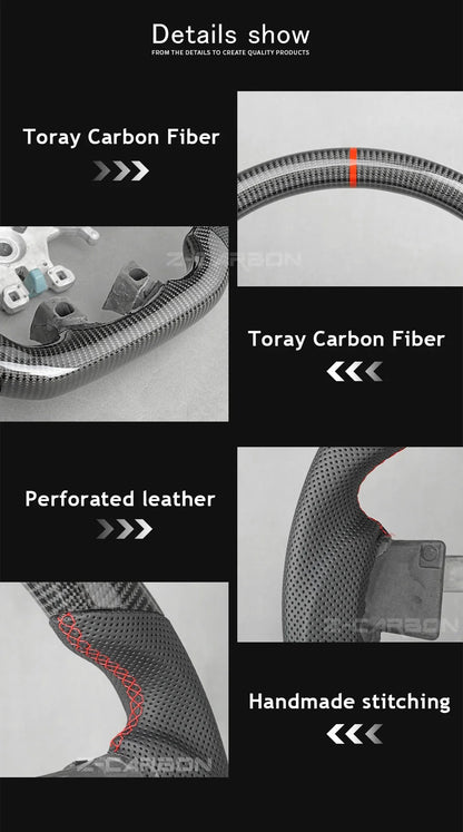 Carbon Fiber Steering Wheel For Dodge Ram 1500 2500 3500 2012‑2018 Perforated Leather Steering Wheel Replacement Accessories