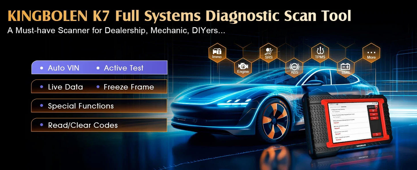 KINGBOLEN K7 Car Diagnostic Tools All System ECU Coding Bidirectionnal 28 Service FCA OBD2 Scanner Lifetime Free Update PK MAX 2