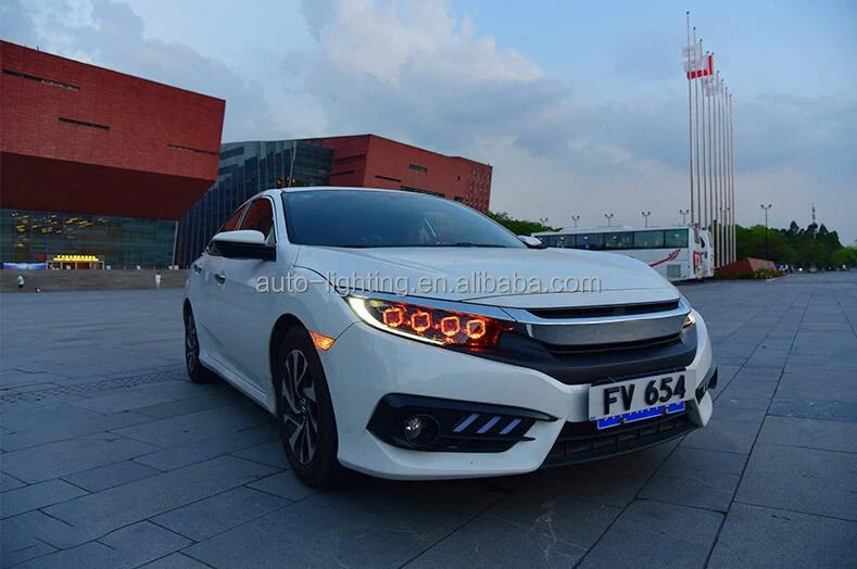 AKD-Car Styling Head Light Parts for CIVIC X G10 Bugatti Modified LED Lamps Headlights DRL Dual Projector Facelift