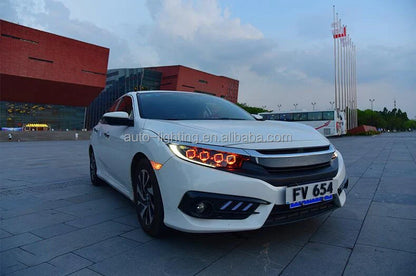 AKD-Car Styling Head Light Parts for CIVIC X G10 Bugatti Modified LED Lamps Headlights DRL Dual Projector Facelift