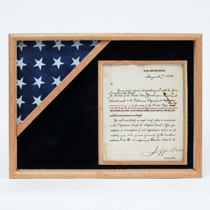 Shadow box for 3' x 5' flag with 8.5 x 11 Document holder