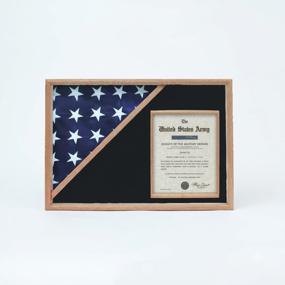 Shadow box for 5' x 9.5' flag with 8.5 x 11 Document holder