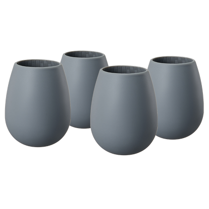 Unbreakable Silicone Stemless Wine Glassware | Set of 4 | Reusable & Shatterproof Tumbler Drinkware for Wine, Water, Cocktails, Champagne Glass for Parties, Camping, Beaches, Boats - (Dark Grey) by The Wine Savant