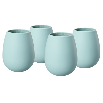 Unbreakable Silicone Stemless Wine Glassware | Set of 4 | Reusable & Shatterproof Tumbler Drinkware for Wine, Water, Cocktails, Champagne Glass for Parties, Camping, Beaches, Boats - (Light Blue) by The Wine Savant