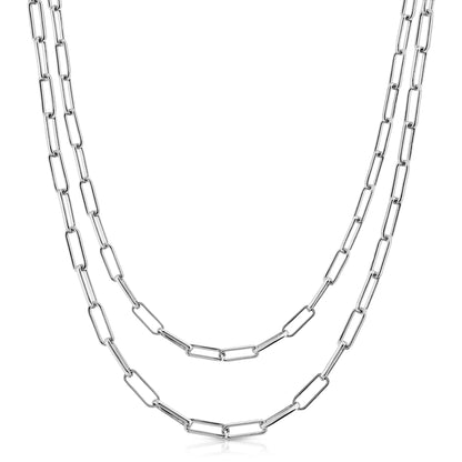 Silver Double Elongated Link Chain Necklace by eklexic jewelry