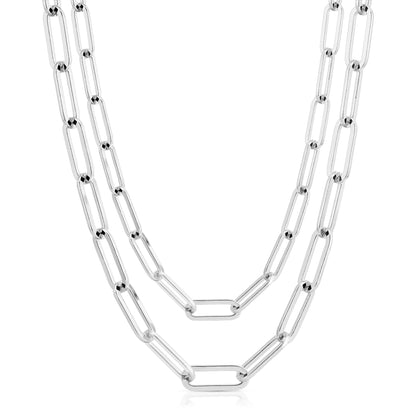 Silver Double Large Elongated Link Chain Necklace by eklexic jewelry