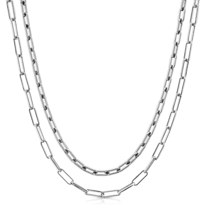 Silver Double Medium & Elongated Link Chain Necklace by eklexic jewelry