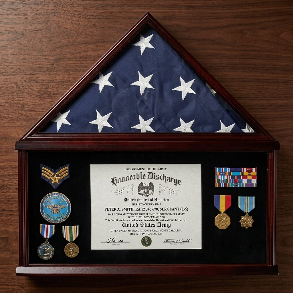 Elegant Memorial/Funeral Flag Display Case Storage Military Shadow Box