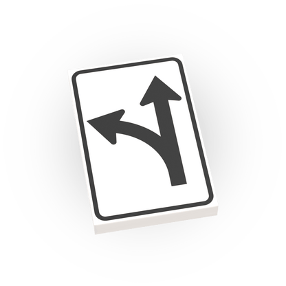 Straight and Left Turn Only Sign - Custom Printed 2x3 Tile - Made Using LEGO® Parts
