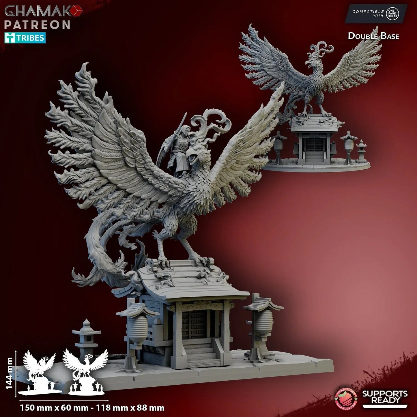Suzaku Mounted Hero Diorama by Ghamak Fantasy 28/32mm Scale Miniature, 150mm x 144mm, Building