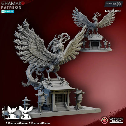 Suzaku Mounted Hero Diorama by Ghamak Fantasy 28/32mm Scale Miniature, 150mm x 144mm, Building