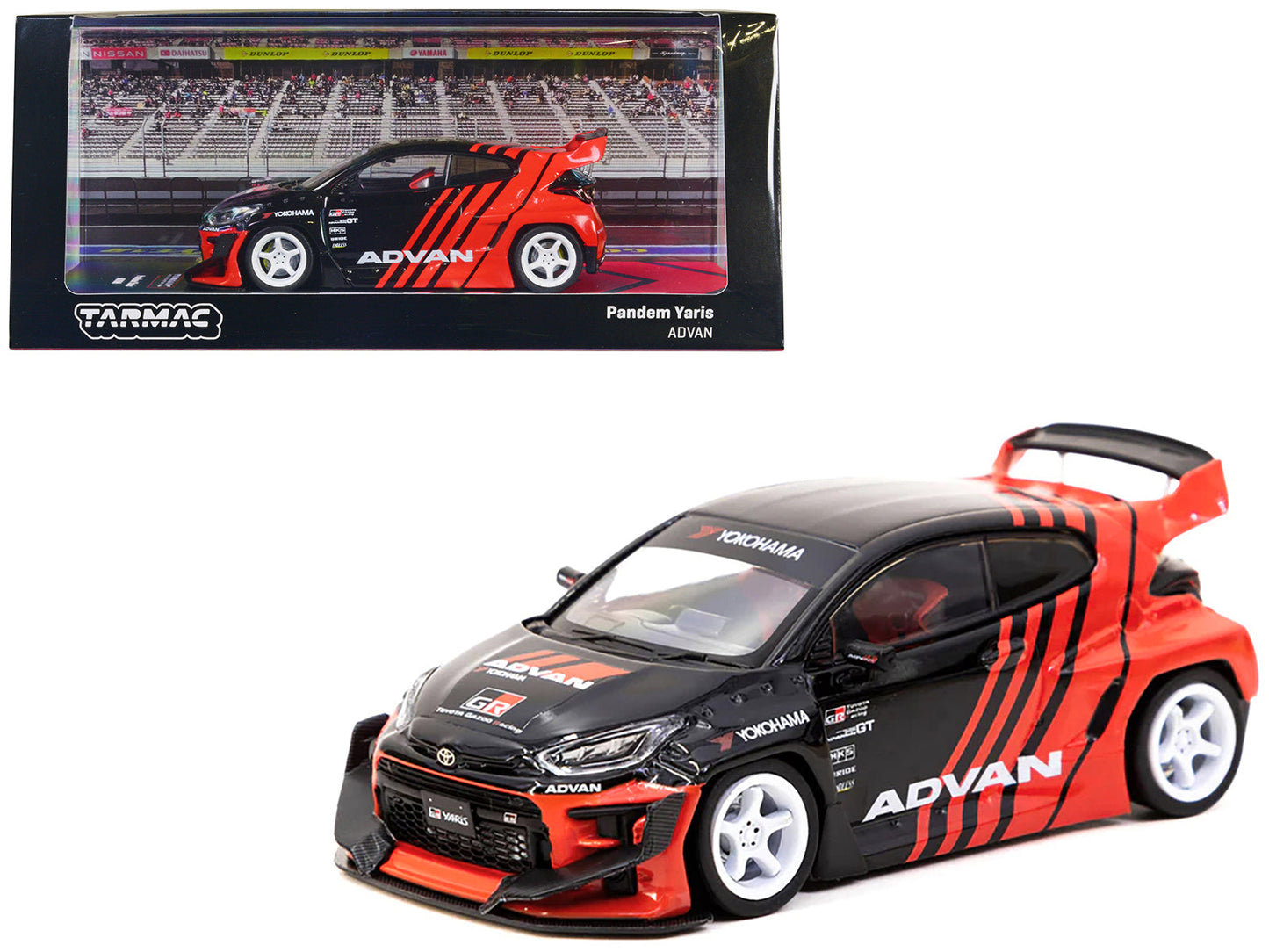 Toyota "Pandem" Yaris RHD (Right Hand Drive) Black and Red "ADVAN" Livery "Hobby43" Series 1/43 Diecast Model Car by Tarmac Works  free shipping USA