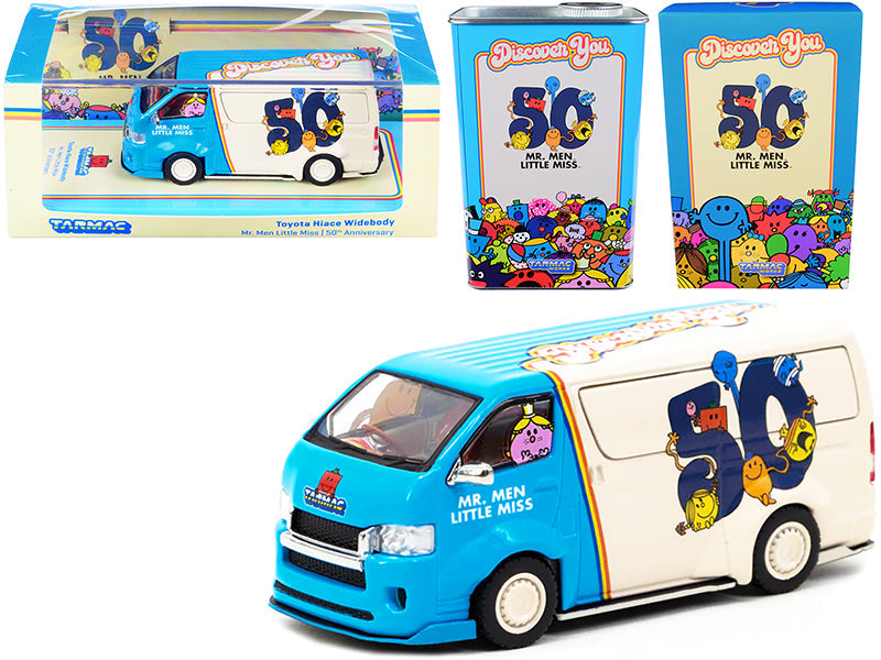 Toyota Hiace Widebody Van "Mr. Men Little Miss 50th Anniversary" (1971-2021) with METAL OIL CAN 1/64 Diecast Model Car by Tarmac Works  free shipping USA