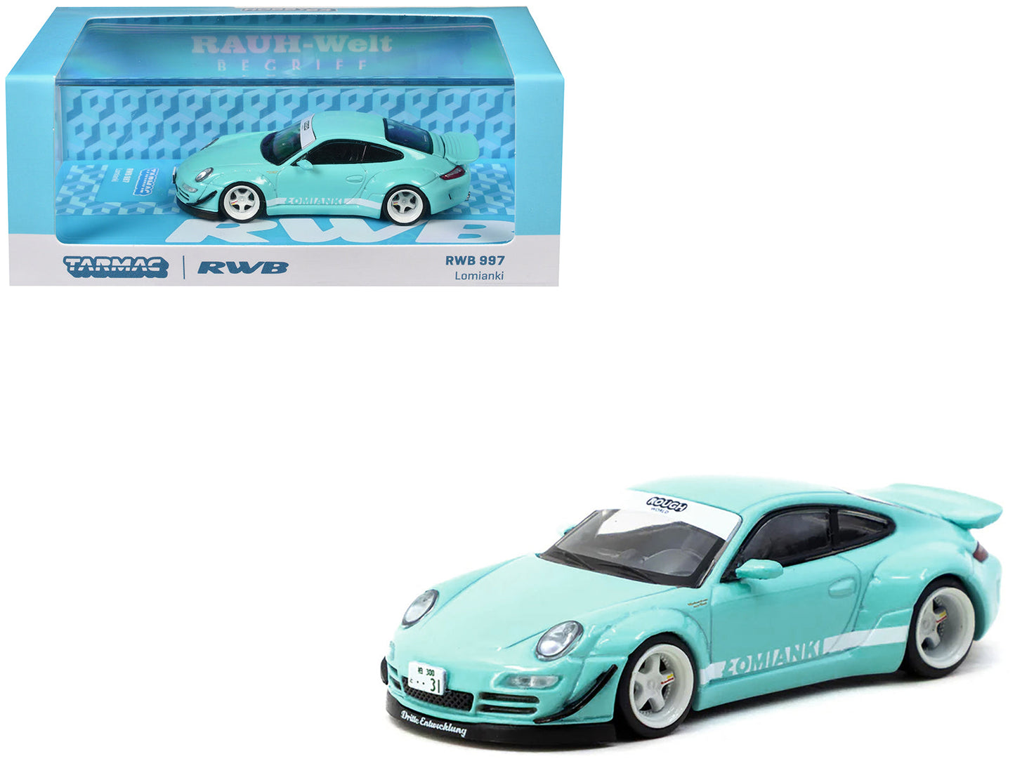 RWB 997 "Lomianki" Light Blue with White Stripes "Hobby64" Series 1/64 Diecast Model Car by Tarmac Works  free shipping USA
