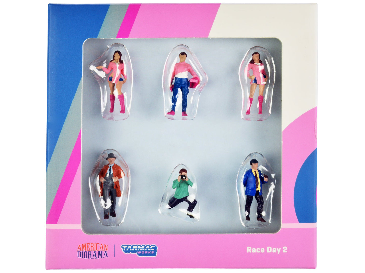 "Race Day 2" 6 piece Diecast Figure Set for 1/64 Scale Models by Tarmac Works & American Diorama  free shipping USA