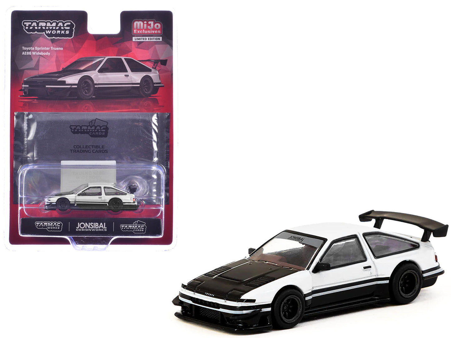 Toyota Sprinter Trueno AE86 Widebody RHD (Right Hand Drive) White and Black with Tarmac Cards "Global64" Series 1/64 Diecast Model by Tarmac Works  free shipping USA