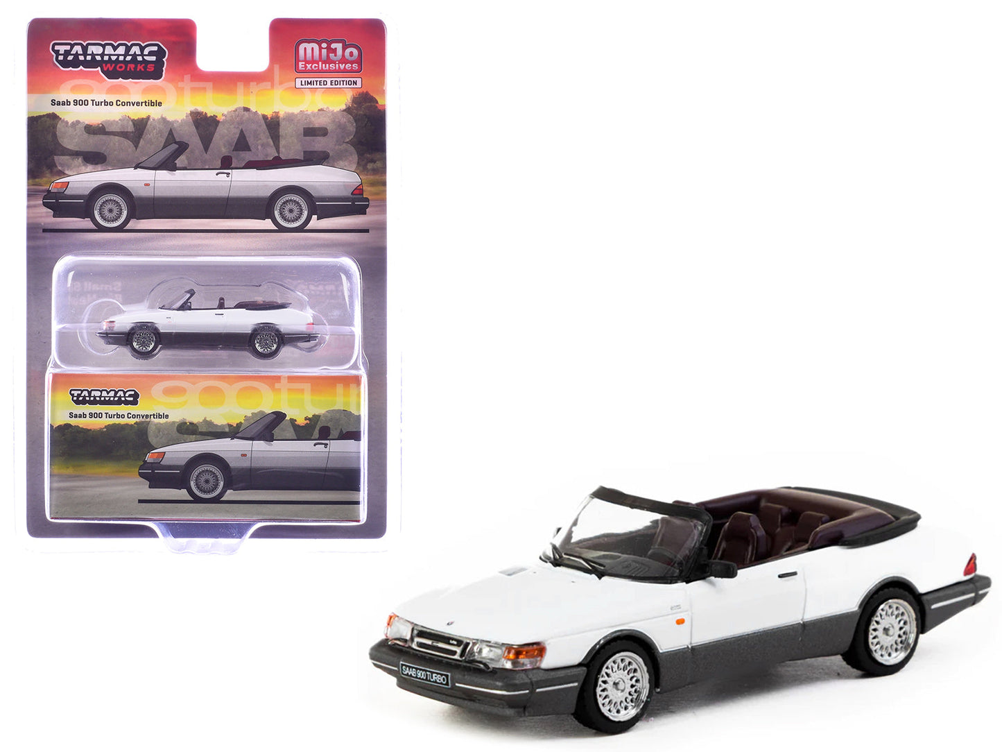 Saab 900 Turbo Convertible White and Gray "Global64" Series 1/64 Diecast Model by Tarmac Works  free shipping USA