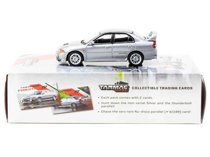 Mitsubishi Lancer Evolution IV Silver Metallic with Tarmac Cards "Global64" Series 1/64 Diecast Model by Tarmac Works