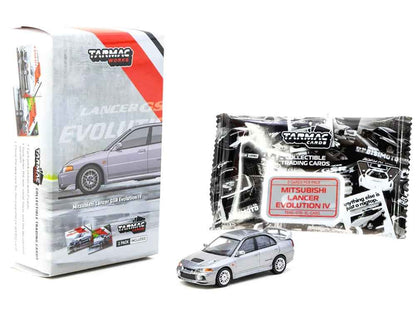 Mitsubishi Lancer Evolution IV Silver Metallic with Tarmac Cards "Global64" Series 1/64 Diecast Model by Tarmac Works
