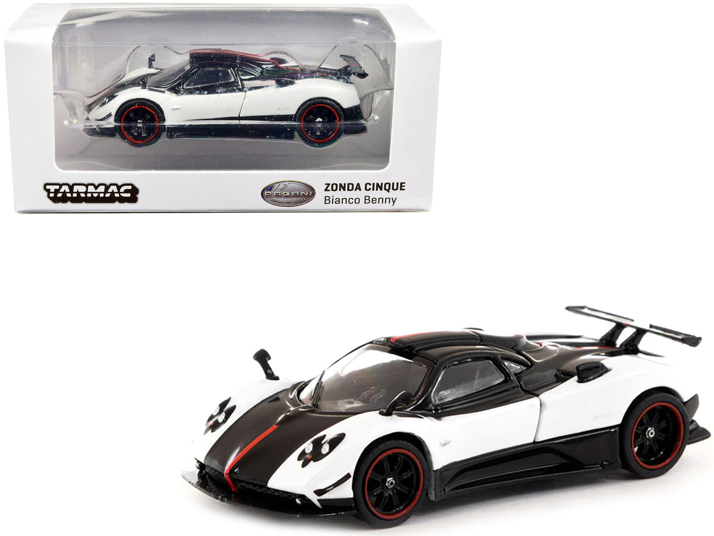 Pagani Zonda Cinque Bianco Benny White and Black "Global64" Series 1/64 Diecast Model Car by Tarmac Works  free shipping USA