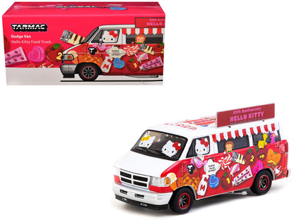 Dodge Van "Hello Kitty Food Truck" White and Red with Graphics "Global64" Series 1/64 Diecast Model by Tarmac Works  free shipping USA