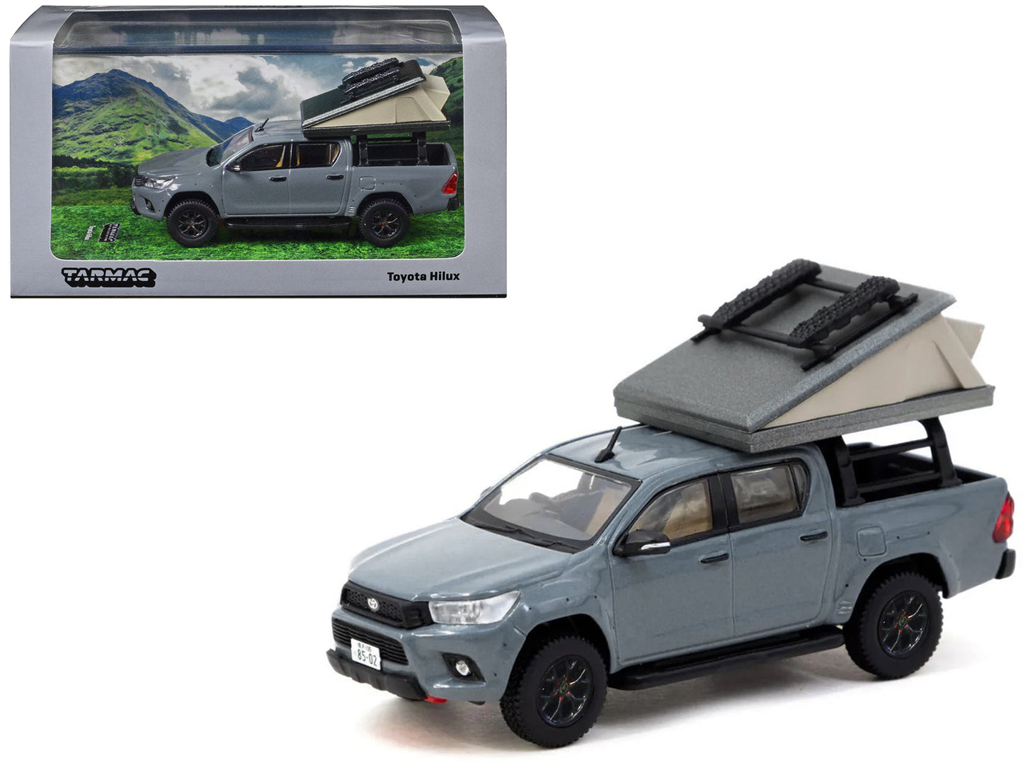 Toyota Hilux Pickup Truck RHD (Right Hand Drive) Gray with Camping Equipment "Road64" Series 1/64 Diecast Model Car by Tarmac Works  free shipping USA