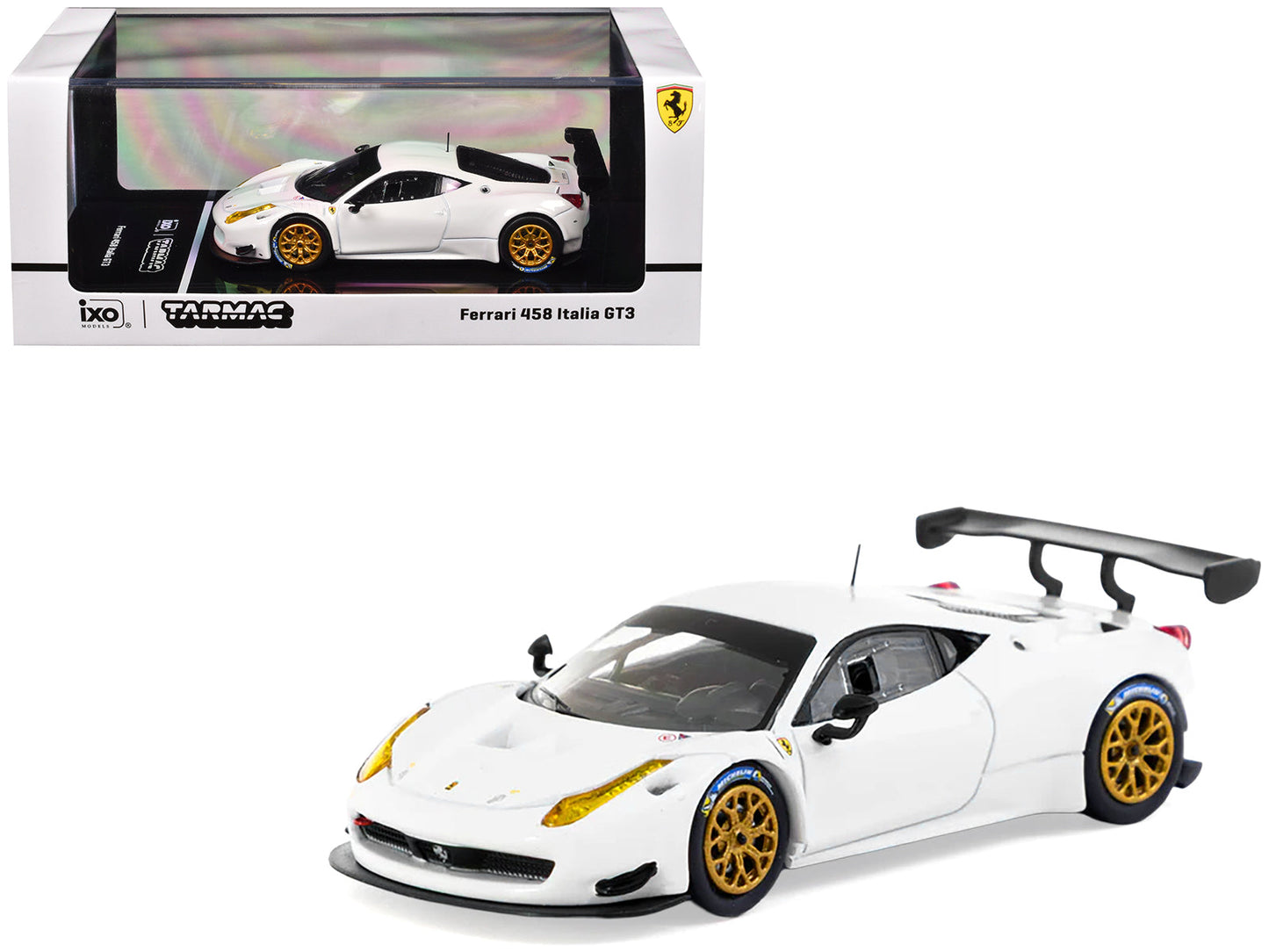 Ferrari 458 Italia GT3 White with Gold Wheels "Road64" Series 1/64 Diecast Model Car by Tarmac Works  free shipping USA