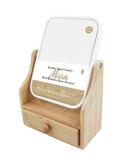 Dual-Sided Vanity Mirror with Bamboo Drawer Base by Pursonic