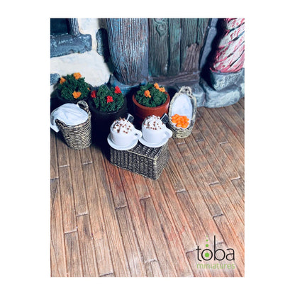 Toba Miniatures 1124 1/12 Scale Chocolate Cookie Lattes with Saucers (2)