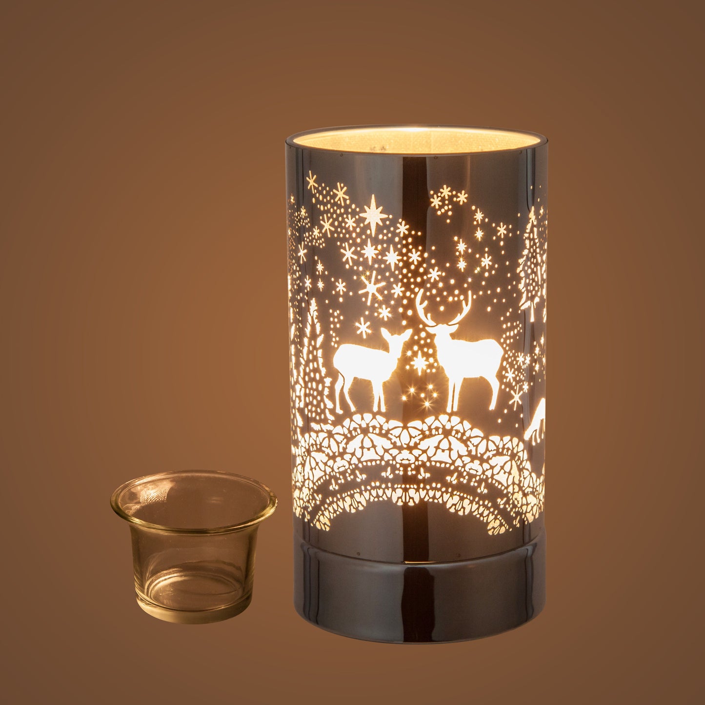 7" touch lamp-Fragrance Wax Melts Warmer -Electric Candle Essential Oil Burner-Metal Table Decor - Silver Wildlife by Peterson Housewares & Artwares