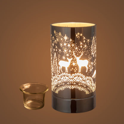 7" touch lamp-Fragrance Wax Melts Warmer -Electric Candle Essential Oil Burner-Metal Table Decor - Silver Wildlife by Peterson Housewares & Artwares