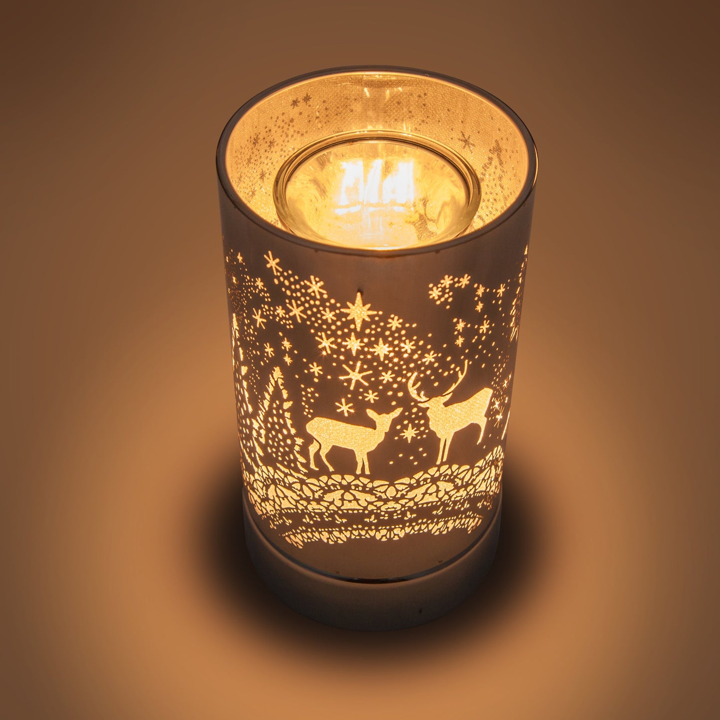 7" touch lamp-Fragrance Wax Melts Warmer -Electric Candle Essential Oil Burner-Metal Table Decor - Silver Wildlife by Peterson Housewares & Artwares