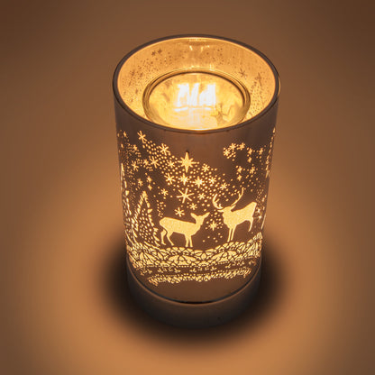 7" touch lamp-Fragrance Wax Melts Warmer -Electric Candle Essential Oil Burner-Metal Table Decor - Silver Wildlife by Peterson Housewares & Artwares