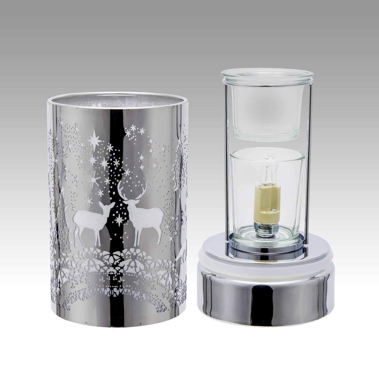 7" touch lamp-Fragrance Wax Melts Warmer -Electric Candle Essential Oil Burner-Metal Table Decor - Silver Wildlife by Peterson Housewares & Artwares