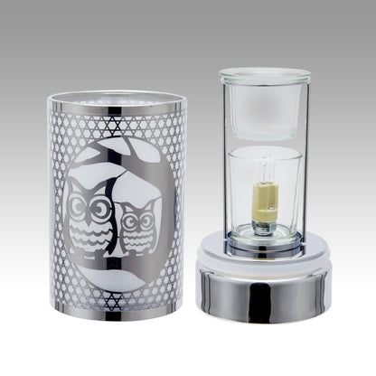 7" touch lamp-Fragrance Wax Melts Warmer -Electric Candle Essential Oil Burner-Metal Table Decor - Silver Loving Owls by Peterson Housewares & Artwares