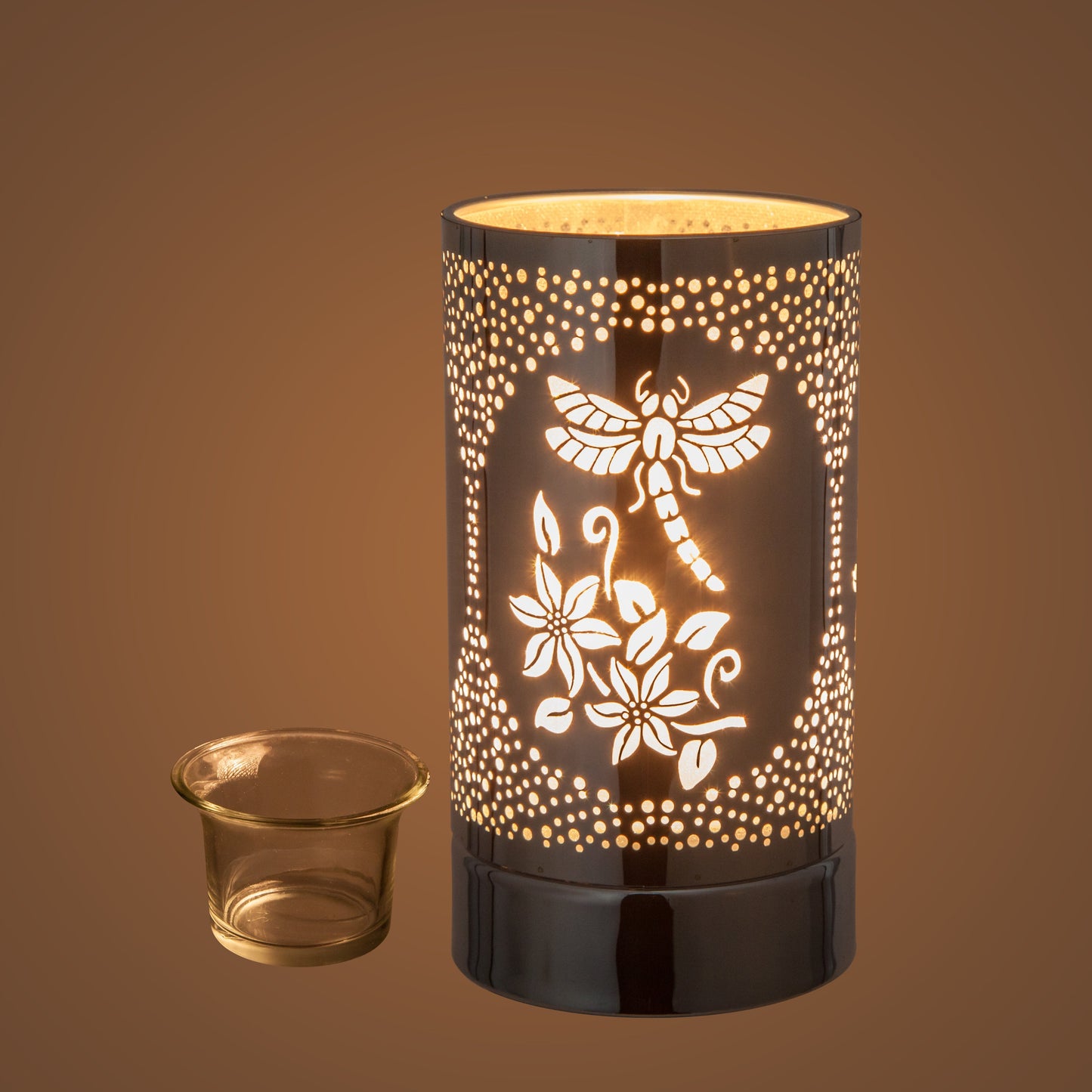 7" touch lamp-Fragrance Wax Melts Warmer -Electric Candle Essential Oil Burner-Metal Silver Dragonfly Table Decor by Peterson Housewares & Artwares