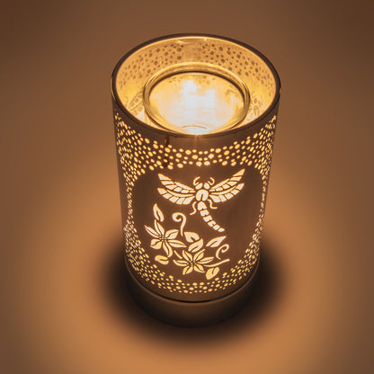 7" touch lamp-Fragrance Wax Melts Warmer -Electric Candle Essential Oil Burner-Metal Silver Dragonfly Table Decor by Peterson Housewares & Artwares