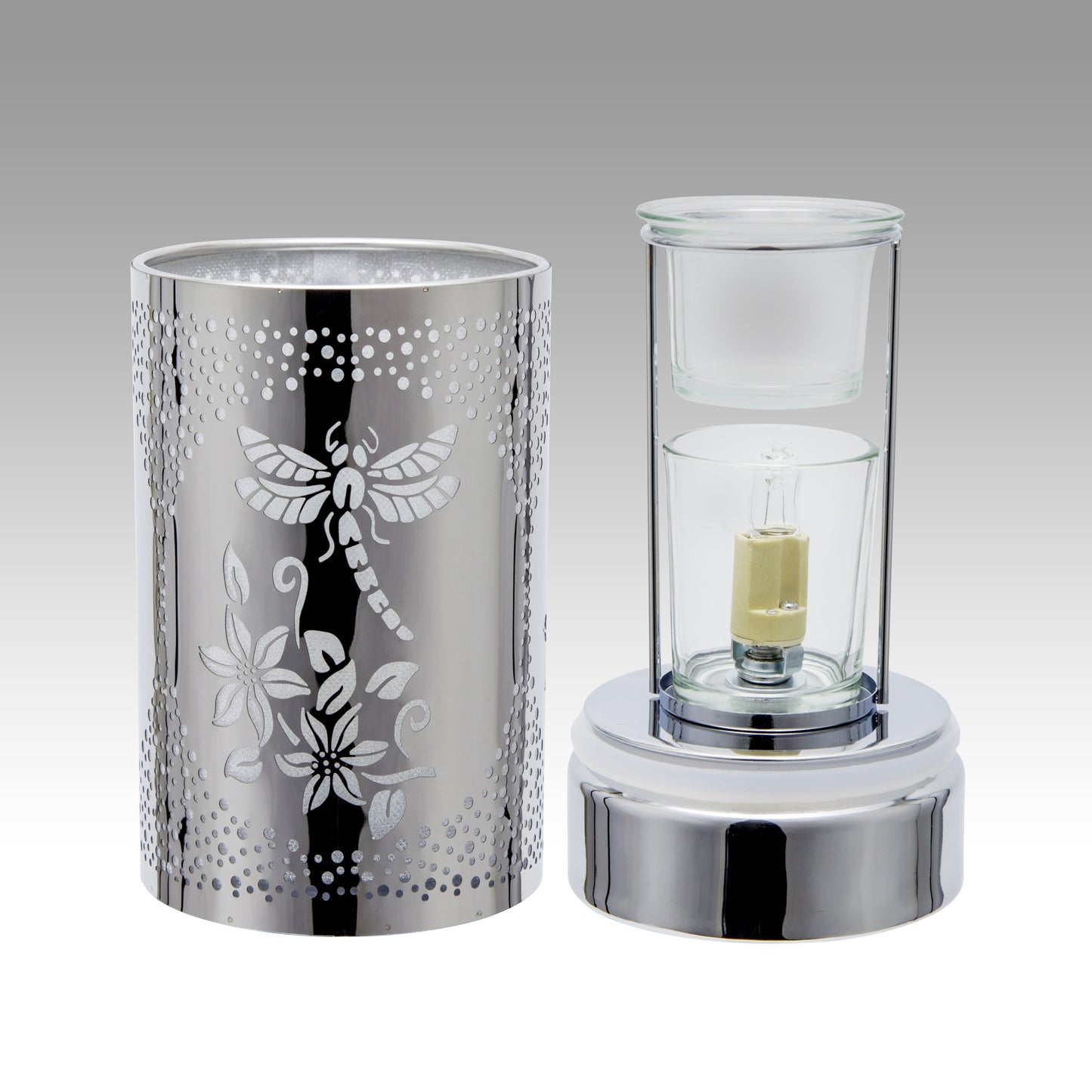 7" touch lamp-Fragrance Wax Melts Warmer -Electric Candle Essential Oil Burner-Metal Silver Dragonfly Table Decor by Peterson Housewares & Artwares