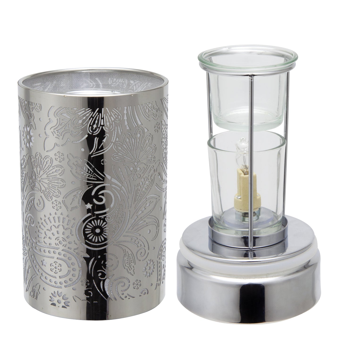 7" Touch lamp/Oil burner/Wax warmer-Silver Secret Garden by Peterson Housewares & Artwares