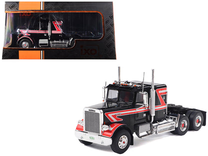 1977 Freightliner FLC 120 64 T Truck Tractor Black with Red and White Stripes 1/43 Diecast Model by IXO Models  free shipping USA