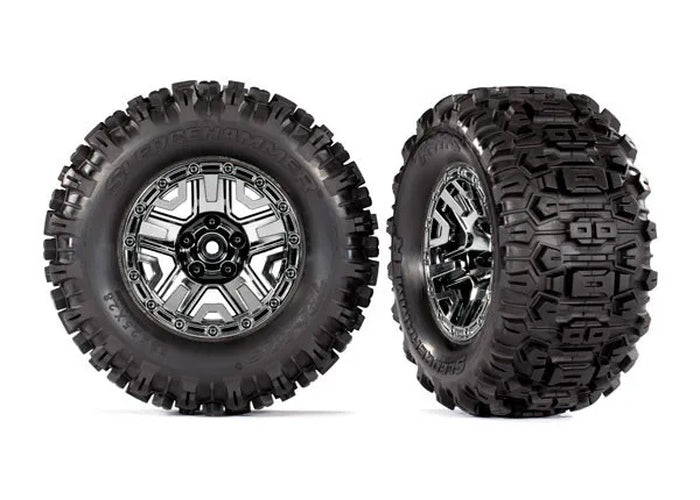 Traxxas TRA9072 Sledgehammer Tires on 2.8" Black Chrome Wheels for Hoss 4x4 VXL