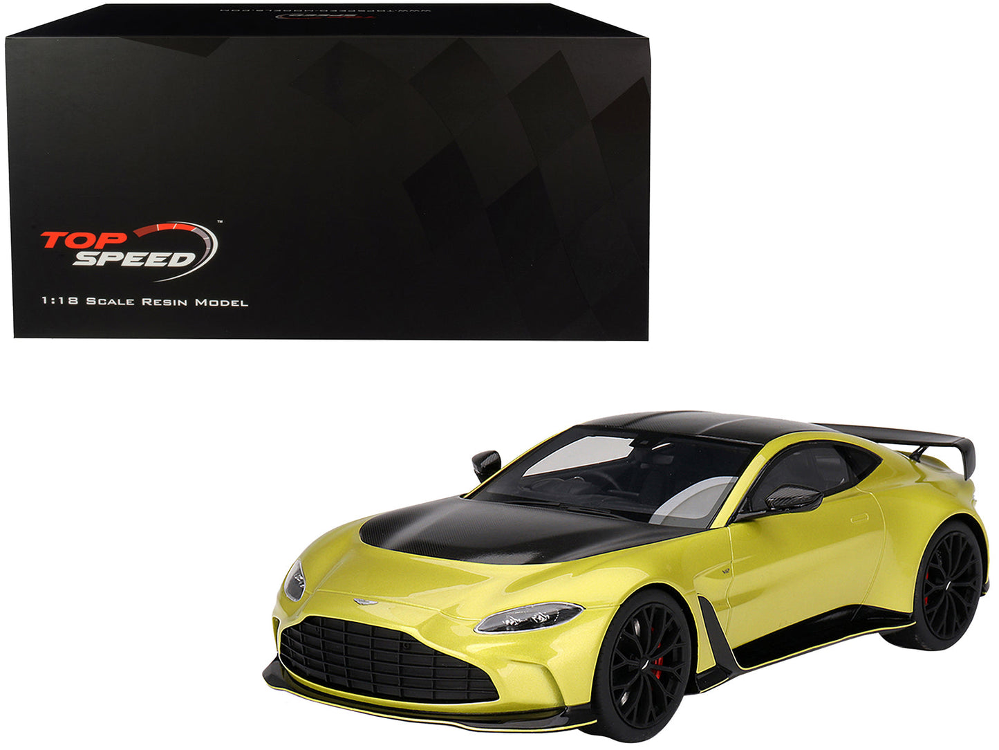 2022 Aston Martin V12 Vantage RHD (Right Hand Drive) Cosmopolitan Yellow with Black Hood and Top 1/18 Model Car by Top Speed  free shipping USA