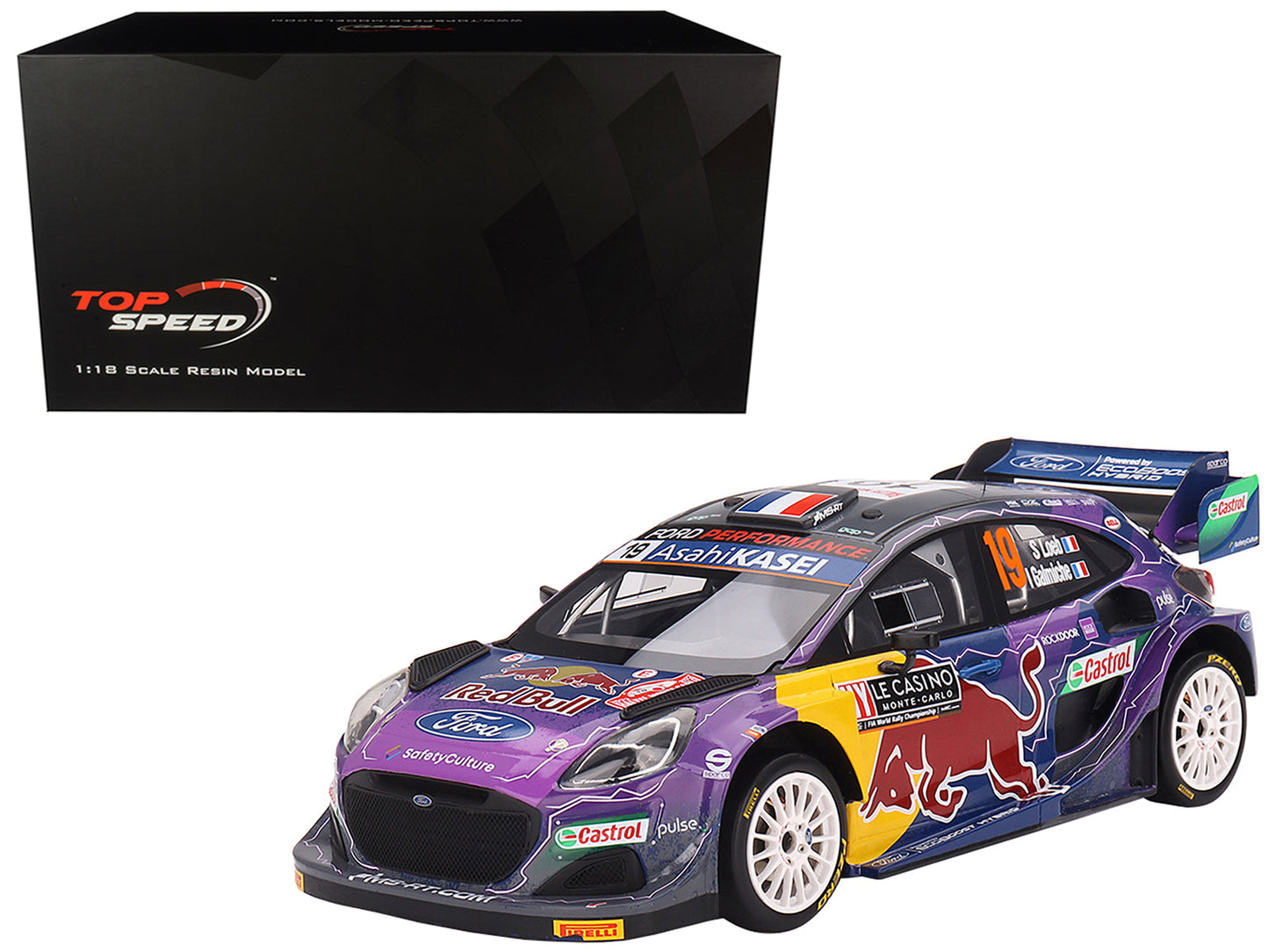 Ford Puma Rally1 #19 Sebastien Loeb - Isabelle Galmiche "M-Sport Ford WRT" Winner "Monte Carlo Rally" (2022) 1/18 Model Car by Top Speed  free shipping USA