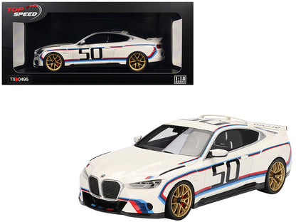 BMW M4 3.0 CSL #50 White with Blue and Red Stripes 1/18 Model Car by Top Speed  free shipping USA